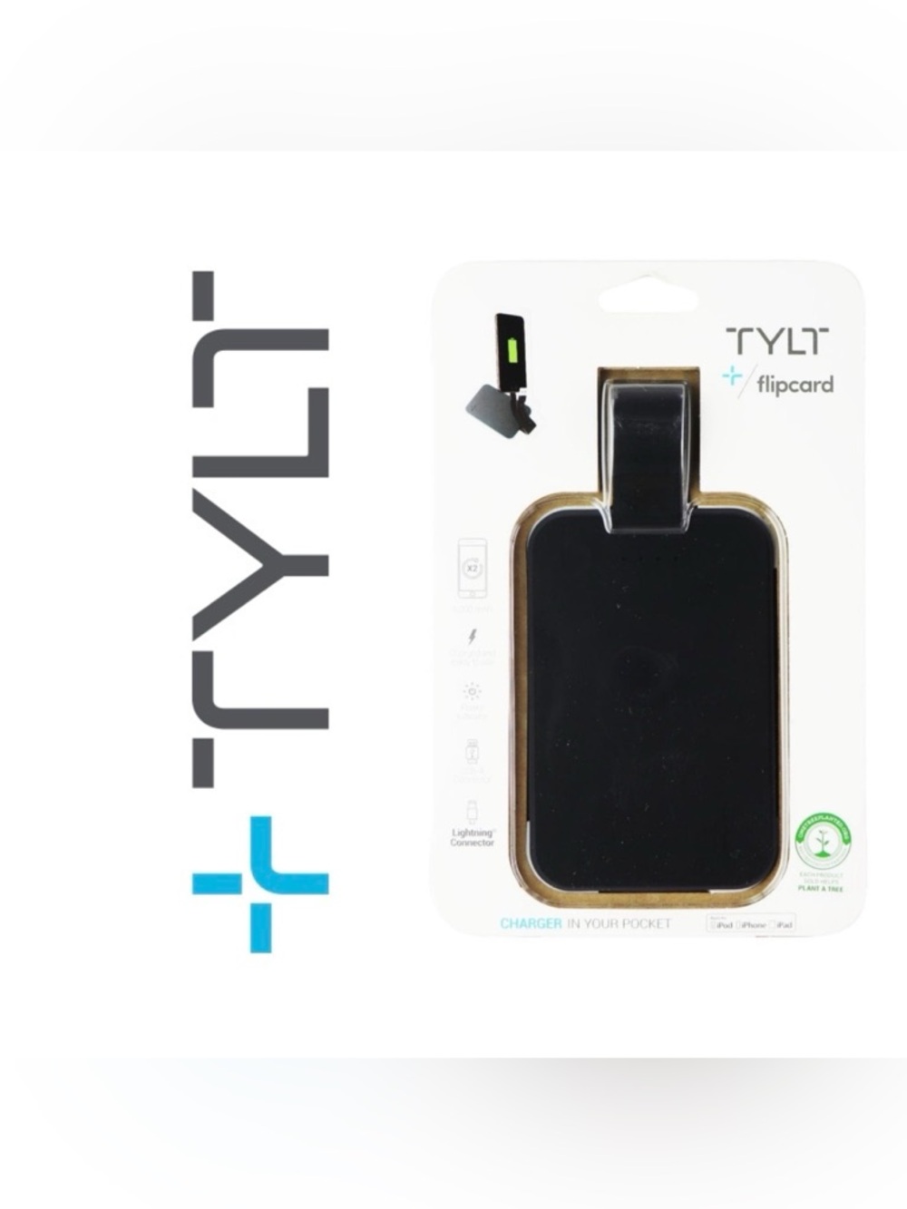 TYLT Flipcard Portable Power Pack External 5,000mAh USB-C Battery Charger, NEW